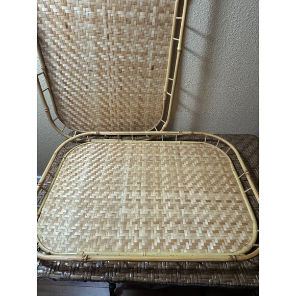 Vintage Wicker & Bamboo Serving Trays  Tiki Bar Set of 2 - Picture 3 of 8